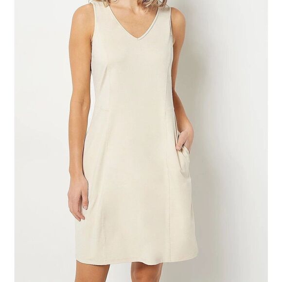 S-284 zuda Z-Cool Active Fit & Flare soft knit Dress HEATHER SAND soft yellow M - Picture 1 of 1